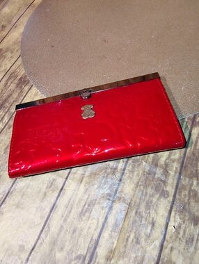 Tous Teddy Bear Accent Red Patent Wallet Clutch